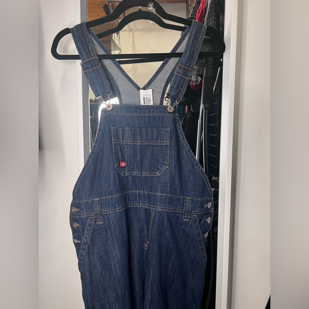 Dickies Women’s Denim Double Front Bib Overalls, Dark Blue